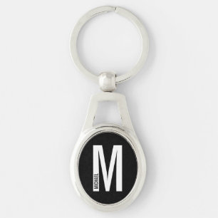 Llavero Monograma y nombre personalizados modernos en negr