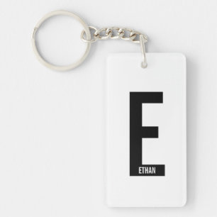 Llavero Monograma y nombre personalizados modernos en negr