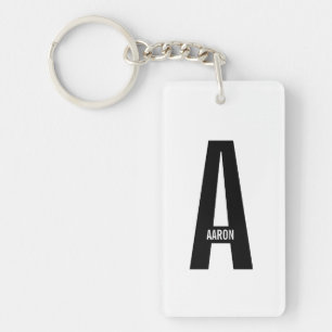 Llavero Monograma y nombre personalizados modernos en negr