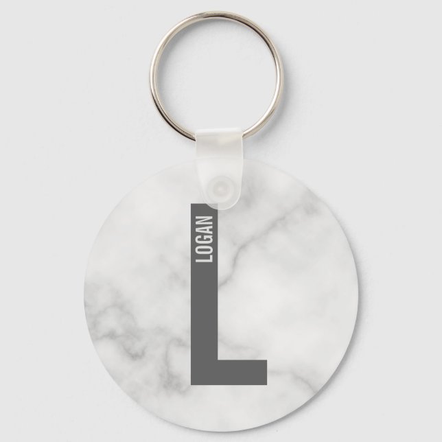 Llavero Monograma y nombre personalizados modernos en negr (Anverso)