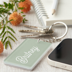 Llavero Monograma y nombre personalizados verde sabio mode