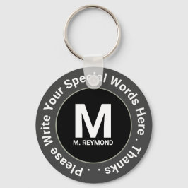 Llavero monograma y texto personalizado en b&w buena promo