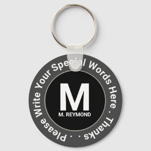 Llavero monograma y texto personalizado en b&w buena promo