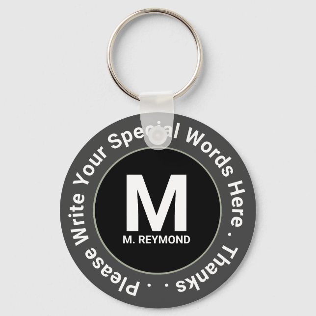 Llavero monograma y texto personalizado en b&w buena promo (Anverso)