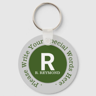 Llavero monograma y texto personalizado en bonito verde pr