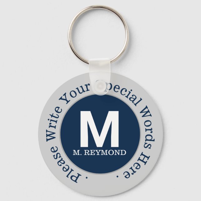 Llavero monograma y texto personalizado en promoción azul  (Anverso)