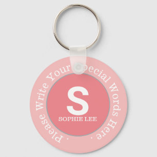 Llavero monograma y texto personalizado en rosa de promoci