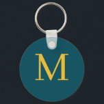 Llavero Monogramación de la tendencia amarilla verde<br><div class="desc">Un elegante keychain personalizado con un monograma inicial amarillo sobre fondo verdoso. Puede personalizarlo y personalizar para agregar su inicial en la parte delantera y trasera de la cadena de claves.</div>