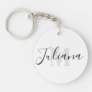 Llavero Monogramado con Letra Script Gris Sencillo