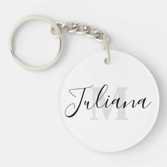 Llavero Monogramado con Letra Script Gris Sencillo (Frente)