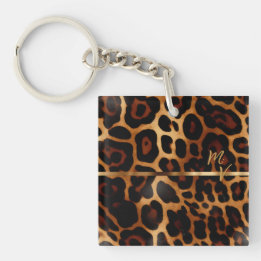 Llavero Monogramado de moda Leopard Print y Gold