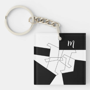 Llavero Monogramado en blanco y negro geométrico de moda