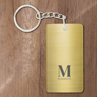 Llavero Monogramado metálico cepillado de oro