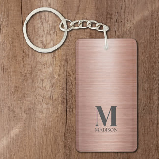 Llavero Monogramado metálico de oro Rosa