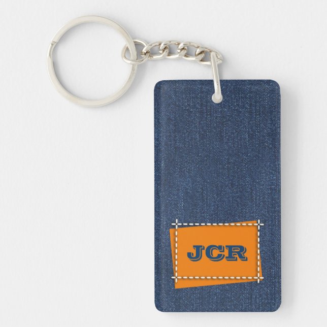 Llavero Monogramas del Personalizado del patrón de denim (Frente)