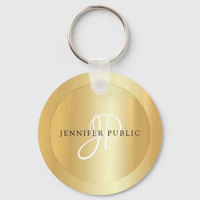 Llavero Monogramed Gold Look Elegant Name Template (Anverso)