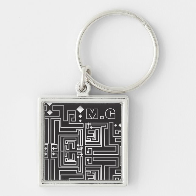 Llavero Monogrammed Black and White Maze Pattern (Frente)