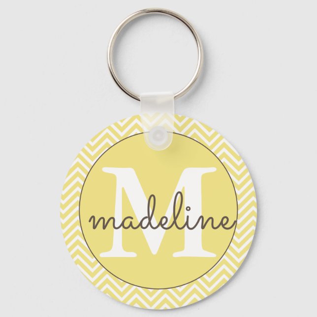 Llavero Monogrammed Modern Yellow/White Chevron Keychain (Anverso)