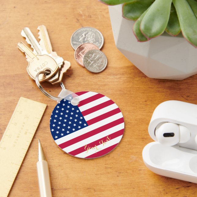 Llavero Monogramo de Faux Gold de la bandera norteamerican (Escritorio )