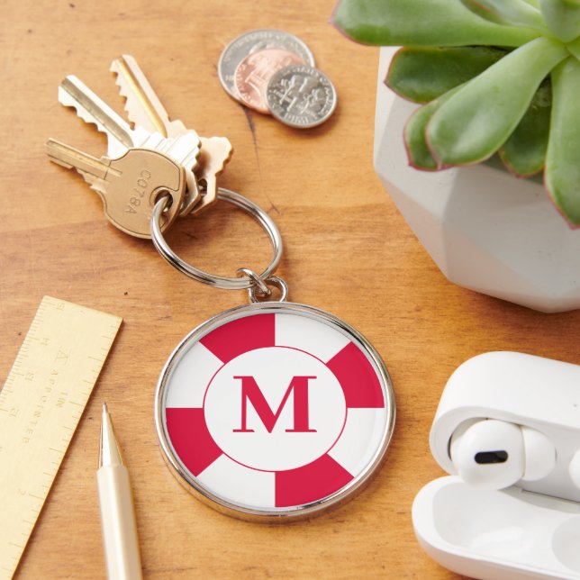 Llavero Monogramo de la lixiviación náutica roja y blanca (Escritorio )