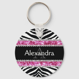 Llavero Monogramo Faux Purpurina Bling Zebra Chicas ID de 