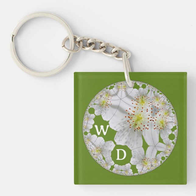 Llavero Monogramo Resumen Divertido Arte Floral Olive Gree (Frente)