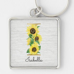 Llavero Monomagrama Floral Femenina de Girasol Dorado Inic