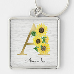 Llavero Monomagrama Girasol Dorado Floral Femenino Inicial