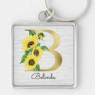 Llavero Monomagrama Girasol Dorado Floral Femenino Inicial