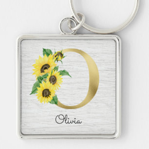 Llavero Monomagrama Girasol Dorado Floral Femenino Inicial