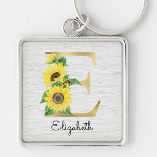 Llavero Monomagrama girasol dorado floral inicial E femeni