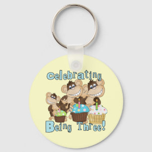 Llavero Monos Fiestas Azules camisetas de tercer cumpleaño