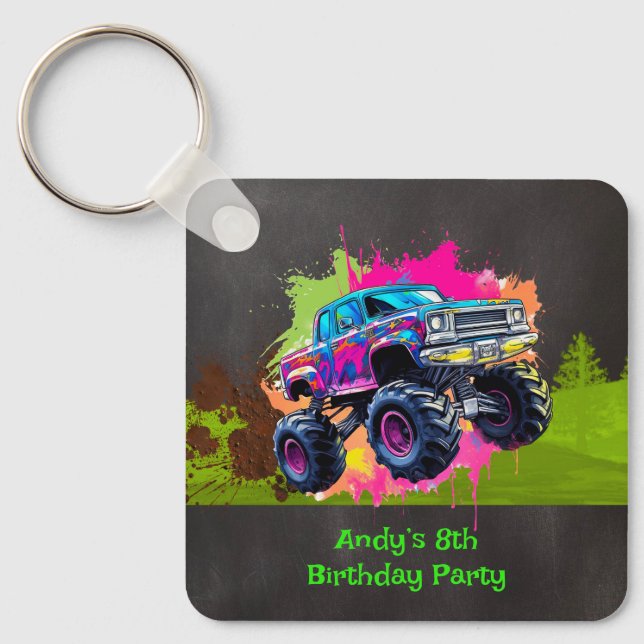Llavero Monster Truck Neon Boy Birthday Party (Anverso)