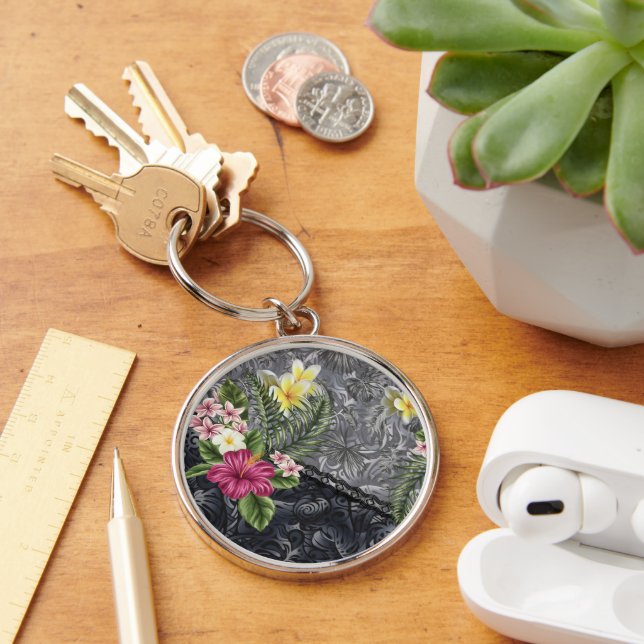 Llavero Monstera Tapa e Hibiscus hawaiano (Escritorio )