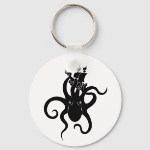 Llavero Monstruo marino azul y kraken negro con barco