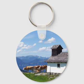 Llavero Montaña de los Alpes con vacas alpinas