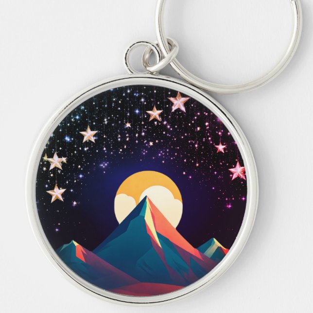 Llavero Montaña Minimalista con fondo negro de estrella - (Frente)