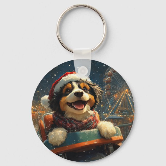 Llavero Montaña Rusa De Perro Bernedoodle Navidad  (Anverso)