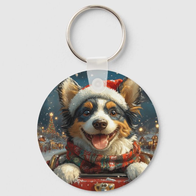 Llavero Montaña Rusa Perro Blue Heeler Navidad (Anverso)