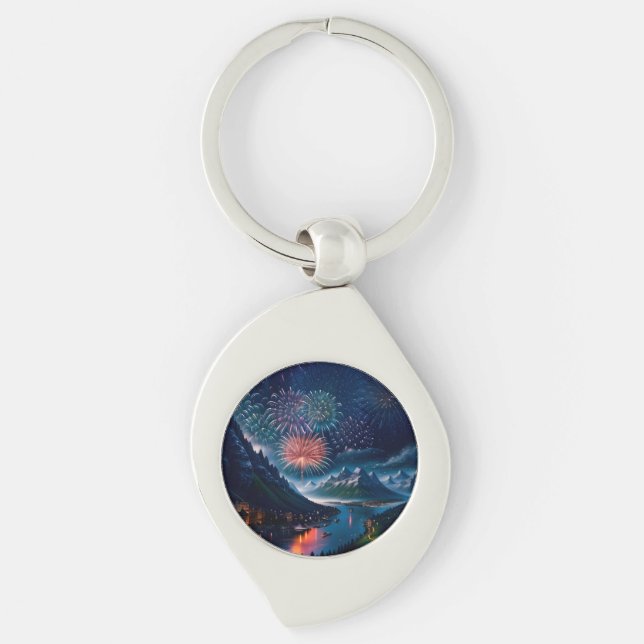 Llavero Montaña Twilight con fuegos artificiales (Anverso)