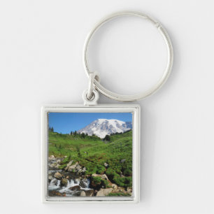 Llavero Monte Rainier, cascada, cubierta de nieve