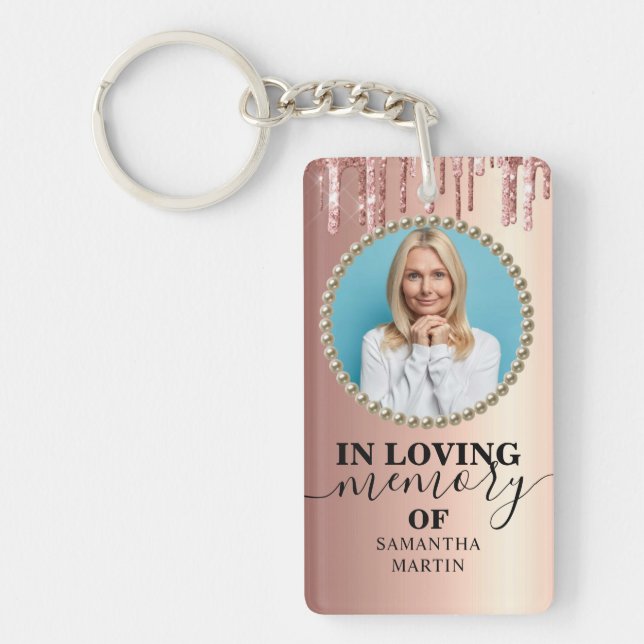 Llavero Monumento Rosa Purpurina De Oro En Memoria Amada (Frente)