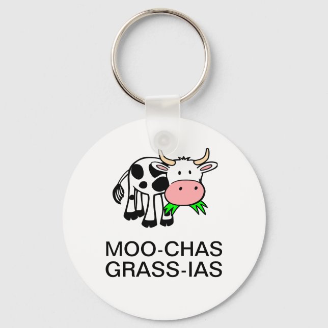 Llavero Moo-chas Grass-ias (muchas gracias) Ronda Keychain (Anverso)