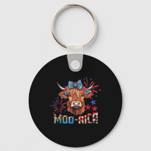 Llavero Moo-rica Highland Cow 4 De Julio Memorial Day