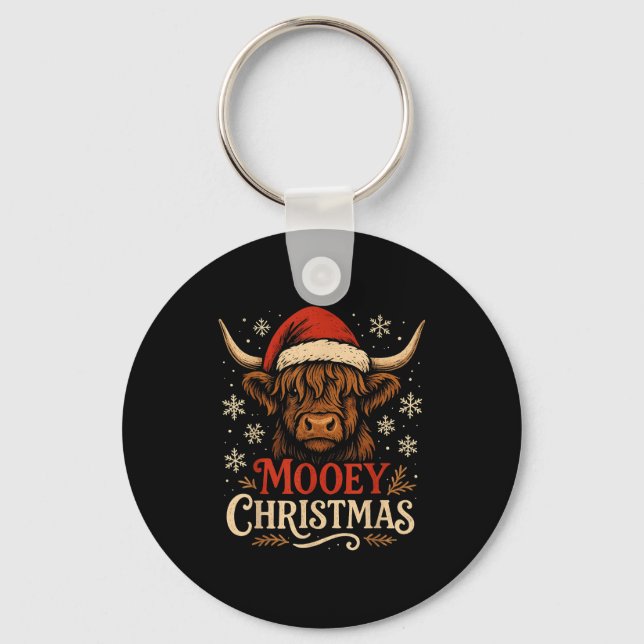 Llavero Mooey Christmas Highland Cow Funny Santa Hat Desig (Anverso)