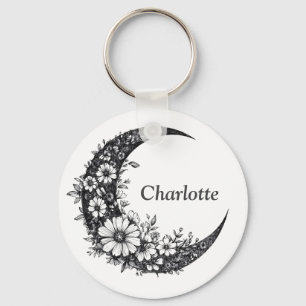 Llavero Moon and Flowers Art con nombre de Personalizable