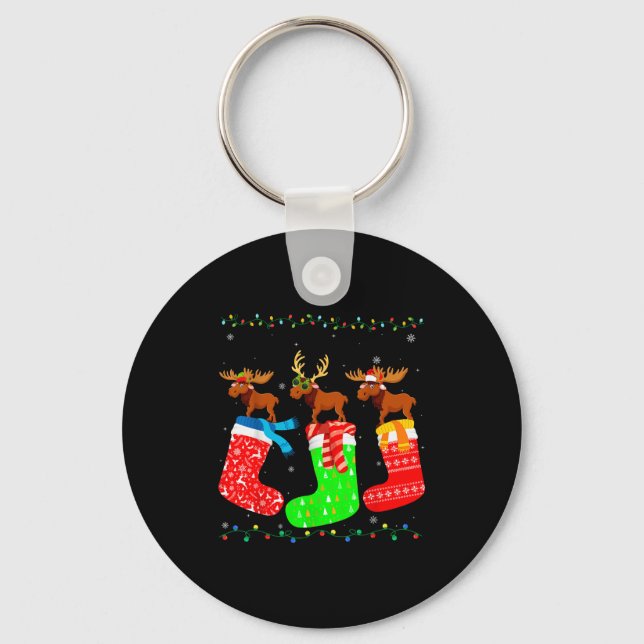 Llavero Moose In Xmas Socks Funny Holiday Ugly Sweater Chr (Anverso)