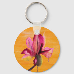 Llavero Morada Orquídea acuarela naranja flor de arte pop