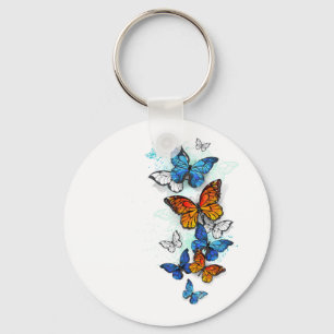 Llavero Morfo y monarca de las mariposas voladoras