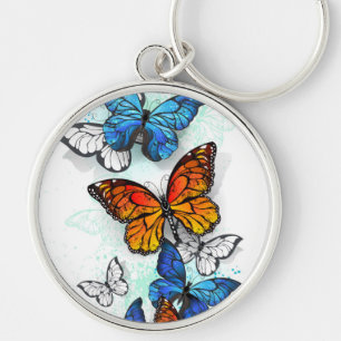 Llavero Morfo y monarca de las mariposas voladoras